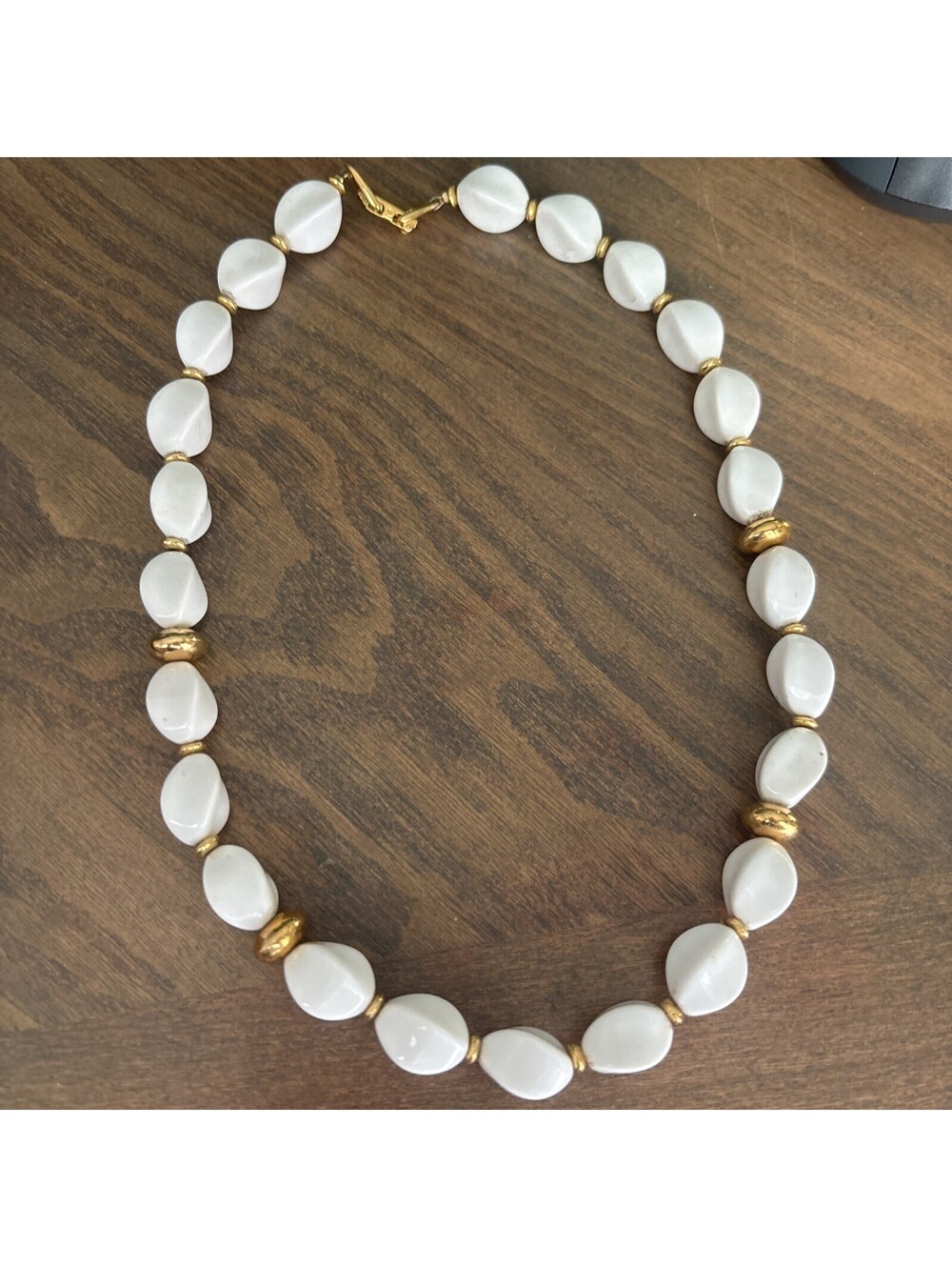 VTG Napier Necklace White Fluted White Lucite Gold Beads Elegant Classic
